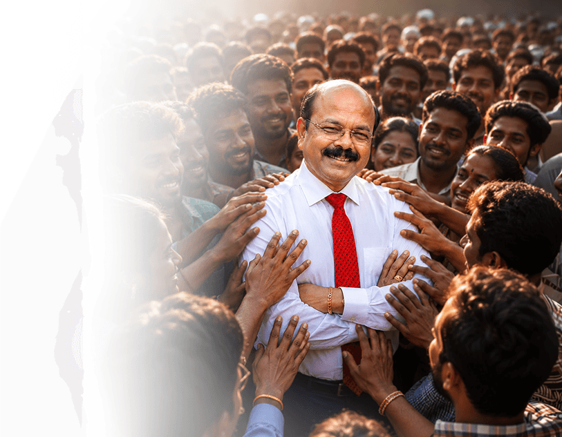 Dr. Emmanuel surrounded by supporters at a public gathering